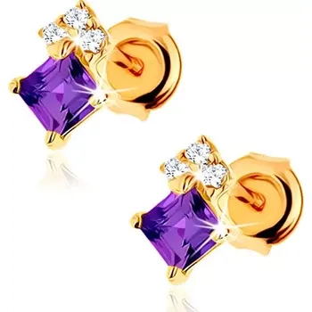 Náušnice Náušnice ze 14K zlata s ametystem ve tvaru kosočtverce a čirými zirkony