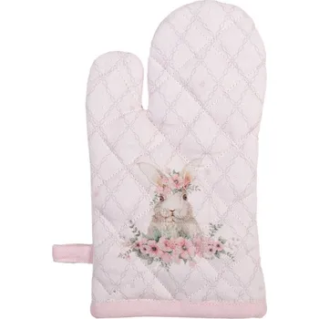 Kuchyňská zástěra Růžová bavlněná dětská chňapka se vzorem velikonočního zajíčka a květinového věnce Floral Easter Bunny – 12x21 cm