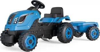 Dětské šlapadlo Smoby Farmer XL šlapací traktor s volantem a přívěsným vozíkem modrý