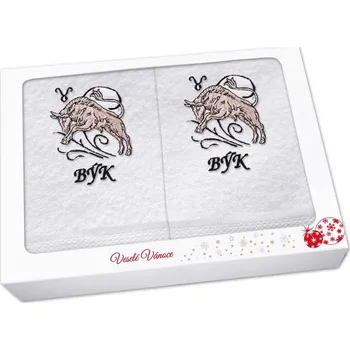 Ručník Vánoční dárková sada ručník + osuška Znamení Býk bílá/hnědá