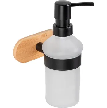 Dávkovač mýdla Samodržící skleněný dávkovač mýdla v černé a přírodní barvě 300 ml Orea Bamboo – Wenko ID_1438355