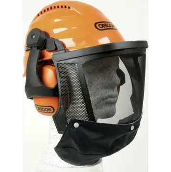 Pracovní přilba OREGON OREGON Ochranná helma pro dřevorubce WAIPOUA - sluchátka tlumivost 27dB, ochranný šťít BHP. EN 397, EN 352-3, EN 1731.