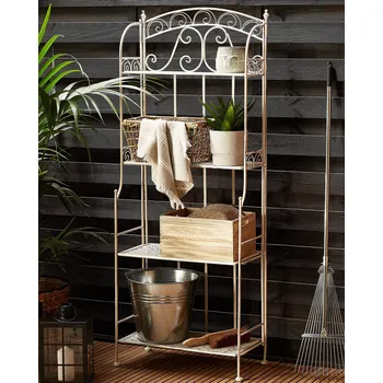 Stojan na květiny Zahradní regál bílý kovový na květiny 4 police volně stojící vnitřní i venkovní Beliani