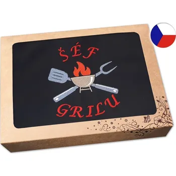 Kuchyňská zástěra Pánská zástěra na grilování v dárkovém balení černá 72x100 Šéf grilu