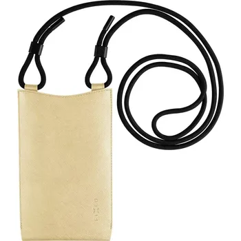 Pouzdro na mobilní telefon Crossbody taštička přes rameno s kapsičkou FIXED Verona s černou šňůrkou pro mobily do 7" - světle žlutá (Taštička přes rameno s kapsou FIXED Verona s černou šňůrkou pro mobilní telefony do 7", světle žlutá)