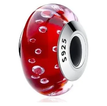 Korálek Prosperk Korálek stříbrný na náramek červený S1378