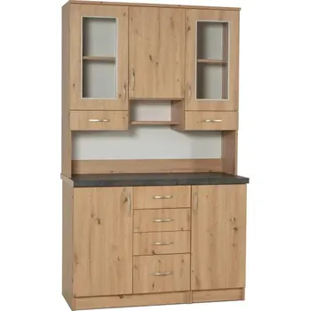 Příborník do zásuvky Kredenc hladký 120, dub artisan (sklo hranaté čiré, u3 satyna, deska metal vintage)