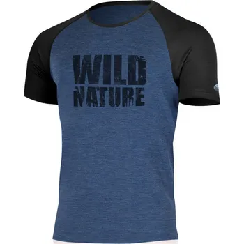 Pánské tričko GRIZLY pánské merino triko s tiskem modré - Modrá 5160 / L / Modrá