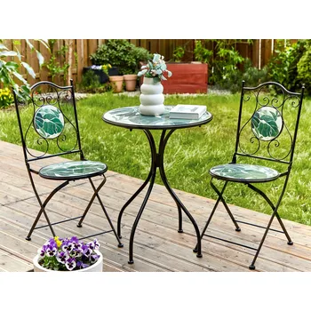 Zahradní sestava Zahradní bistro sada černá kovová železná mozaikový vzor vintage styl venkovní nábytek Beliani