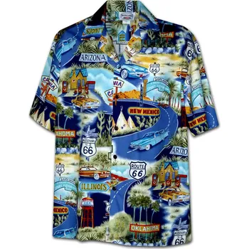 Pánská košile Pacific Legend Modrá havajská košile s motivem Route 66 Velikost: XXL