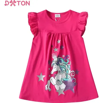 Dívčí šaty Unicorn (Jednorožci) Dívčí tmavě růžové šaty s 3/4 rukávky - Jednorožec (Unicorn) Velikost: 7T (116-122)