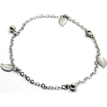 Náramek Prosperk Ocelový náramek na nohu s lístečky S2139