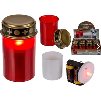 Svíčka Hřbitovní elektrická LED svíčka na baterie červená 12,5 x 7 cm zlaté víčko
