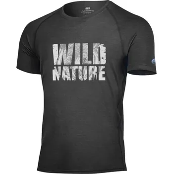 GRIZLY pánské merino triko s tiskem modré - Šedá 8160 / L / Šedá