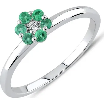 Prsten Lillian Vassago Prsten květina se smaragdem a brilianty z bílého zlata LLV59-DR005WEM Velikost prstenu: 54