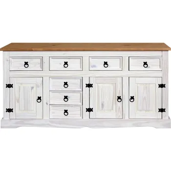 Komoda Masivní Komoda 3 dveřová + 7 zásuvek CORONA bílý vosk