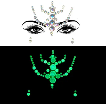 Karnevalový doplněk Nalepovací kameny na tělo a obličej - Svítící ve tmě č.3