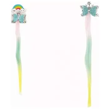 Spona do vlasů vločka s duhovým příčeskem a mašlí