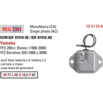 Elektroinstalace pro motocykl DZE REGULÁTOR NAPĚTÍ YAMAHA YFS 200 BLASTER '88-'06; YFZ 350 BANSHEE '88-'06 (SH588-12)