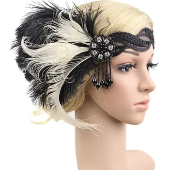 Čelenka Retro plesová zdobená čelenka s peřím na Charleston