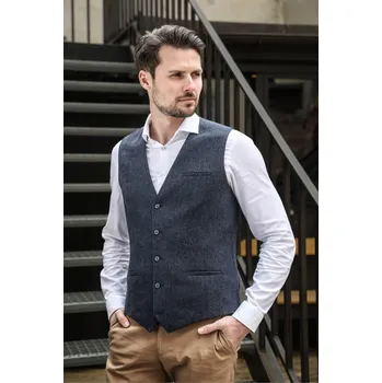 Pánská vesta Pánská vlněná vesta 14D007/4 50 Barva: Modrá, Velikost: 110, Střih: REGULAR FIT