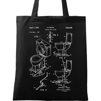 Nákupní taška Bavlněná taška Záchodové prkénko Patent M. Fieldse (Barva: Černá)