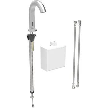 Vodovodní baterie Geberit Piave umyvadlová stojánková baterie se směšovačem, napájení z baterie, s funkčním boxem na omítku, nerez kartáčovaná easy-to-clean (116.164.SN.1)