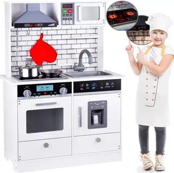 Dětská kuchyňka Velká dřevěná kuchyňka se zvukem a světlem + příslušenství