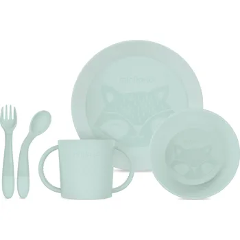 Miniland Jídelní set kulatý 5dílný Mint tyrkysová