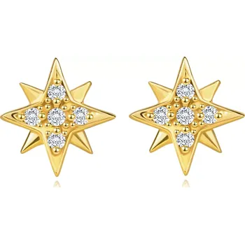 Náušnice Náušnice ze žlutého zlata 585 - asymetrická hvězda, čiré zirkony, puzetky