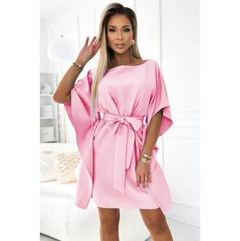 Dámské šaty Elegantní šaty NICOLA s opaskem - světle růžové 287-30 Velikost: 2XL/3XL
