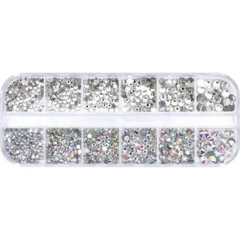 Dětské navlékací korálky Broušené kamínky duhové a čiré ve velké krabičce