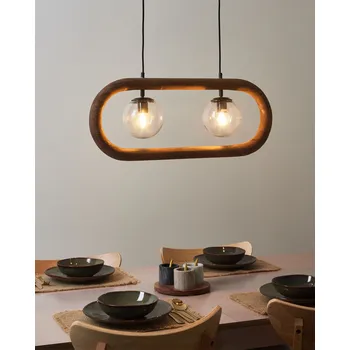 Osvětlení Závěsná lampa tmavě hnědé mangové dřevo stropní lampa boho industriální styl ručně vyrobená bytové doplňky Beliani