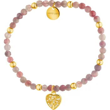 Náramek Pozlacený náramek z mosazi s turmalíny a zirkony - srdce, strom - AR539-0342