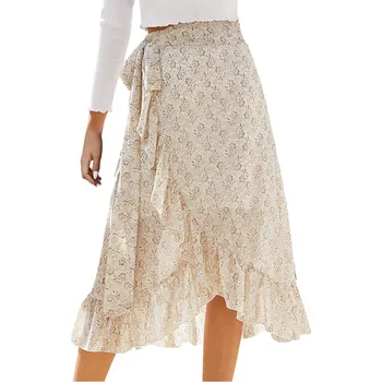 Dámská sukně Letní květinové zavazovací šifónové sukně s volánky Amber Béžová