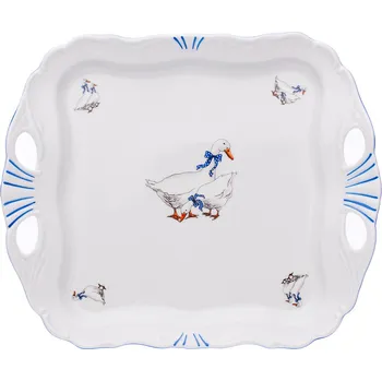 Český porcelán, a.s., Dubí Porcelánový podnos, 30 x 25 cm, husy, Český porcelán