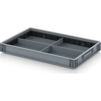 paleta Euro přepravka s příčnými a podélnými přepážkami 60 x 40 x 7,5 cm - Stříbrošedá - materiál: PP - EG GEF QLT 6475 HG