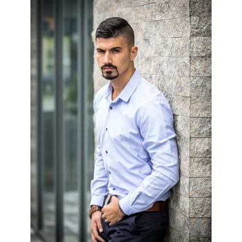 Pánská košile Pánská košile se žraločím límcem VS-PK-1853 barva světlý jeans, VELIKOST XS, STŘIH KOŠILE SLIM FIT