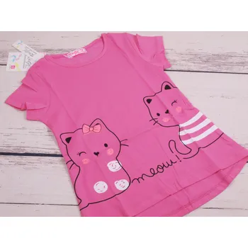 Dívčí tričko Tričko krátký rukáv tunika Kugo SH3510 tm. růžové s kočkami velikost oblečení - děti: 116