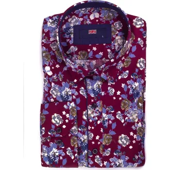 Pánská košile Pánská košile 3338/V8 bordó s květem, VELIKOST L