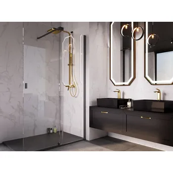 Walk-in sprchový kout VAYO BLACK - Černá, 90, 200, Univerzální Levé / Pravé, Čiré bezpečnostní sklo - 8 mm (BCVAYO90BC) HOPA