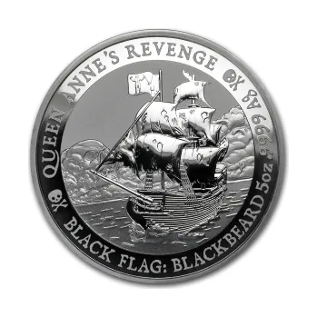 Sběratelství 5 uncí stříbrná mince Tuvalu - Black Flag - Piratenschiff Queen Anne's Revenge 2019