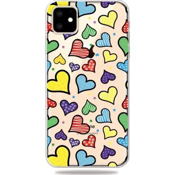 Pouzdro na mobilní telefon Měkký transparentní kryt pro iPhone 11 - barevná srdce