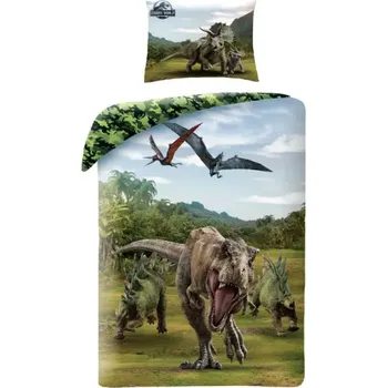 HALANTEX Oboustranné bavlněné povlečení JURASSIC WORLD Dinosauři, 140/200+70/90, JW-21BL