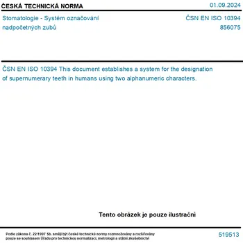 ČSN EN ISO 10394 - Stomatologie - Systém označování nadpočetných zubů - Tisk