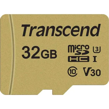 Ukládání dat TRANSCEND MicroSDHC karta 32GB 500S, UHS-I U3 V30 + adaptér