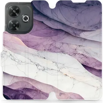 Pouzdro na mobilní telefon Flipové pouzdro Mobiwear - Xiaomi Redmi 13 - VP31S Bílý a fialový mramor (Knížkové flip pouzdro, obal, kryt na mobil Xiaomi Redmi 13 - VP31S Bílý a fialový mramor, materiál Umělá kůže + TPU - ochrana 360°, stojánek, silikonová vanička, magnetické zavírání