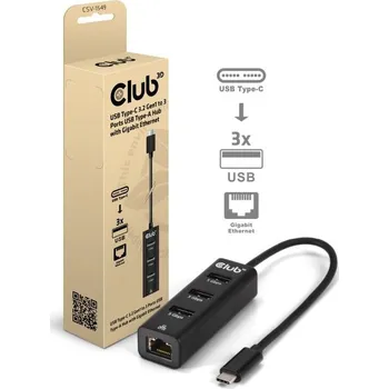 Příslušenství pro notebook Club3D Dokovací stanice USB-C 4v1, 3xUSB, 1xRJ45, černá CSV-1549