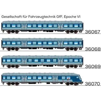 Vláček a vláčkodráha n-Wagen, H0, Bnrz 450.3, 80 22-35 706-7, 2. Kl, GfF Ep. VI, blau-weiß, DC - expresní doprava