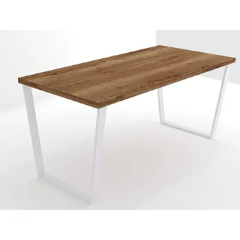 Jídelní stůl EGGER Halifax tabákový podnož KONVEXNÍ bílá 140 x 80 cm